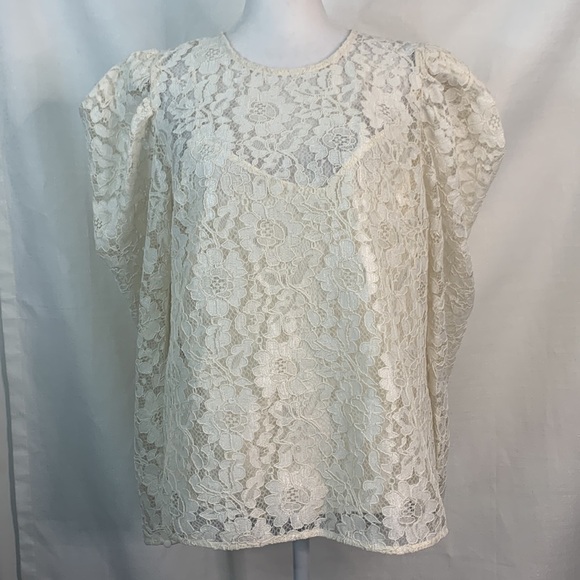Express Cream Puff Sleeve Lace Top- NWT - Picture 5 of 15